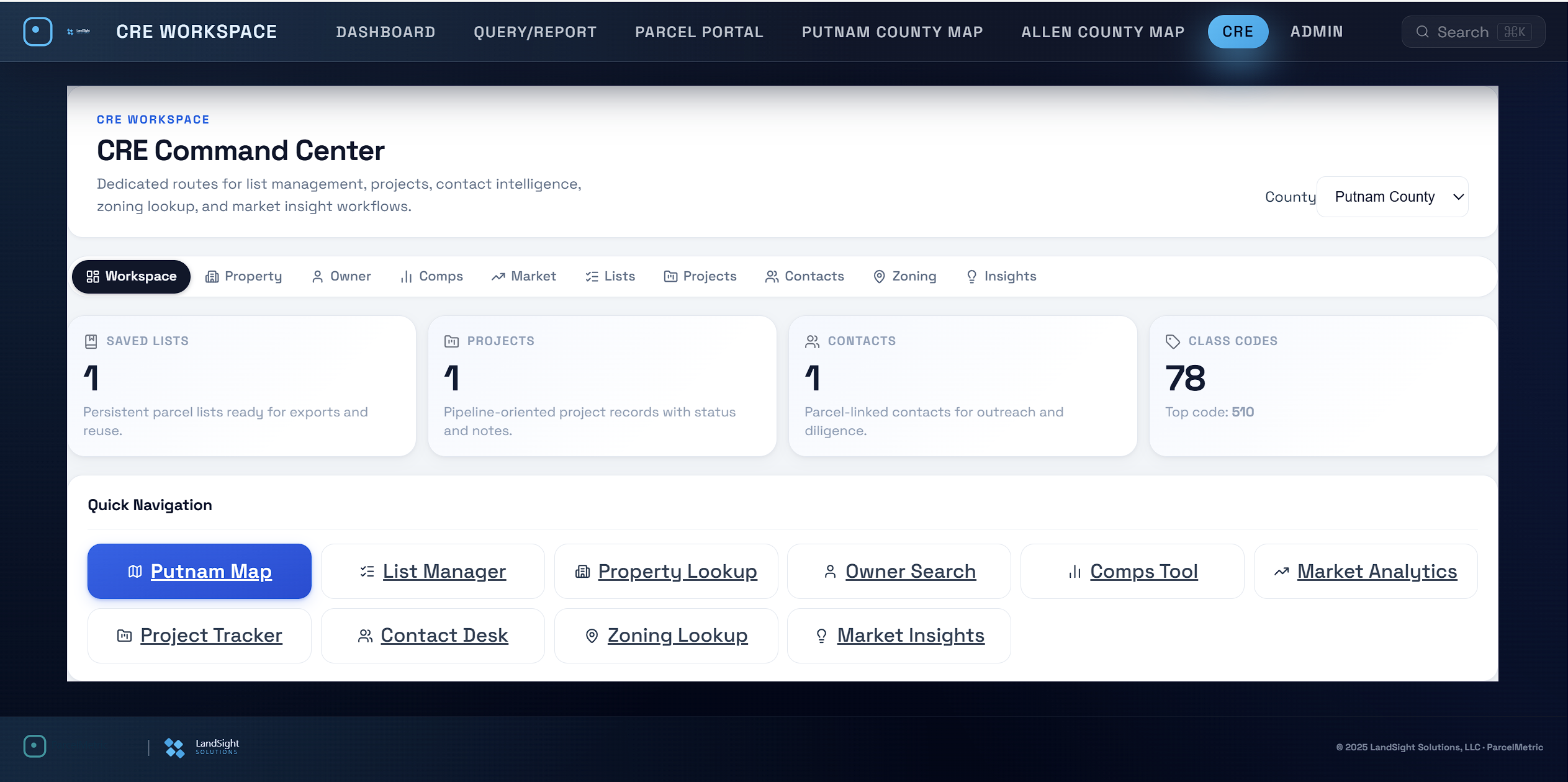 ParcelMetric dashboard map view with parcel overlays and tools